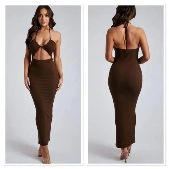Meshki Maddie Ribbed Cutout Halter Maxi Dress - Picture 1 of 6